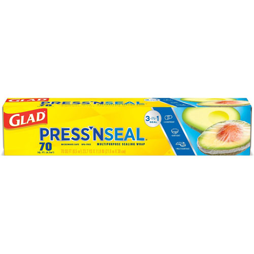 Glad Press'n Seal Food Plastic Wrap - 11.80" x 71.10 ft Length - Durable, Freezer Safe, Microwave Safe, Cutting Edge - Plastic - Clear
