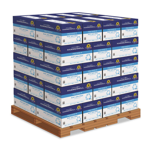 Hammermill Great White 30 Recycled Print Paper, 92 Bright, 20lb, 8.5 x 11, White, 500 Sheets/Ream, 10 Reams/Carton, 40 Cartons/Pallet