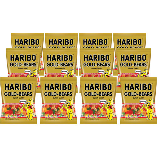 Haribo Gummi Candy, Gummi Bears, Original Assortment, 5oz Bag, 12/Carton