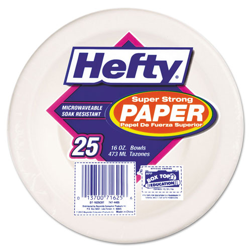 Hefty Super Strong Paper Dinnerware, 16 oz Bowl, Bagasse, 25/Pack, 12 Packs/Carton