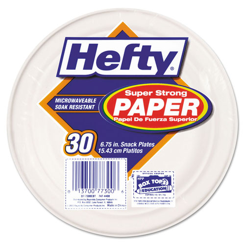 Hefty Super Strong Paper Dinnerware, 6 3/4" Plate, Bagasse, 30/Pack, 12 Packs/Carton