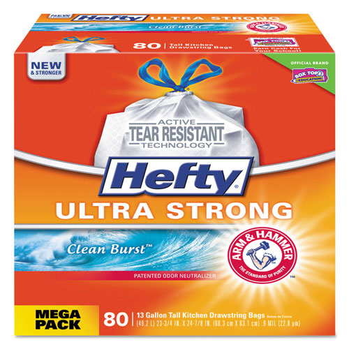 Hefty Ultra Strong Scented Tall White Kitchen Bags, 13 gal, 0.9 mil, 24.75" x 24.88", White, 240/Carton