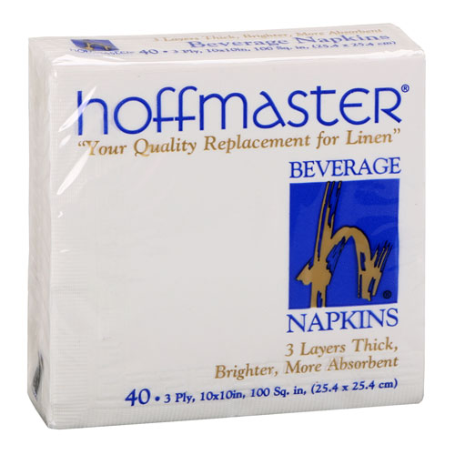 Hoffmaster 3-Ply Beverage Napkin, 10" x 10", 1/4 Fold, White