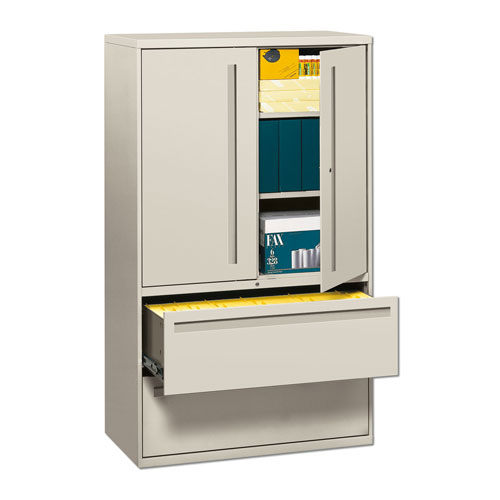 Hon 700 Series Lateral File with Storage Cabinet, 42w x 18d x 64.25h, Light Gray