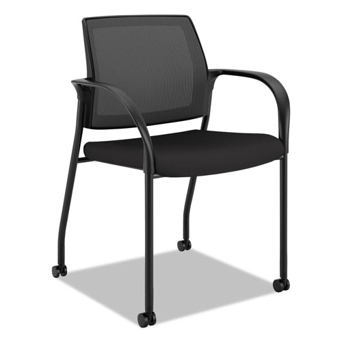 Hon Ignition 2.0 4-Way Stretch Mesh Back Mobile Stacking Chair, Black Seat/Black Back, Black Base