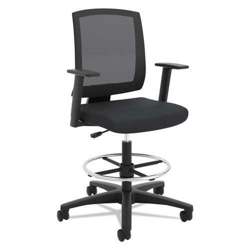 Hon VL515 Mid-Back Mesh Task Stool with Fixed Arms, Supports up to 250 lbs., Black Seat/Black Back, Black Base