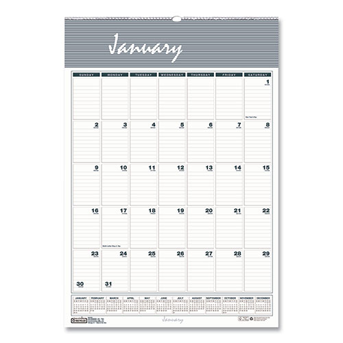 House Of Doolittle Bar Harbor Recycled Wirebound Monthly Wall Calendar, 8.5 x 11, White/Blue/Gray Sheets, 12-Month (Jan-Dec): 2024
