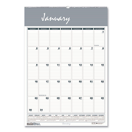 House Of Doolittle Bar Harbor Recycled Wirebound Monthly Wall Calendar, 22 x 31.25, White/Blue/Gray Sheets, 12-Month (Jan-Dec): 2024