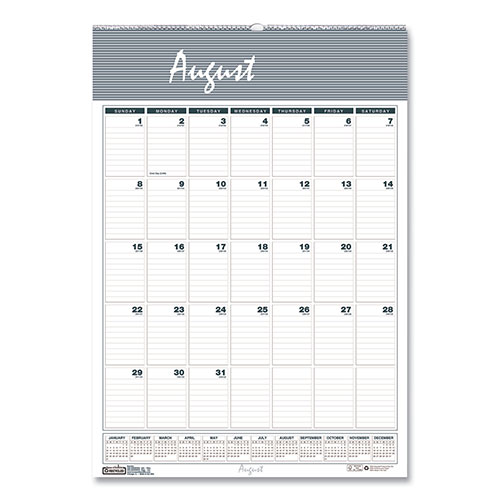 House Of Doolittle Academic Year Bar Harbor Recycled Wirebound Monthly Wall Calendar, 12 x 17, White/Blue Sheets, 12-Month (Aug-July): 2023-2024