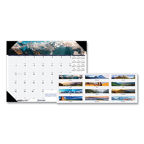 House Of Doolittle Earthscapes Recycled Monthly Desk Pad Calendar, Mountains of the World Photos, 22 x 17, Black Corners,12-Month(Jan-Dec): 2024