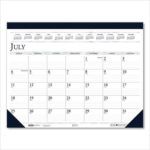 House Of Doolittle Recycled Academic Desk Pad Calendar, 22 x 17, White/Blue Sheets, Blue Binding/Corners, 14-Month (July to Aug): 2023 to 2024