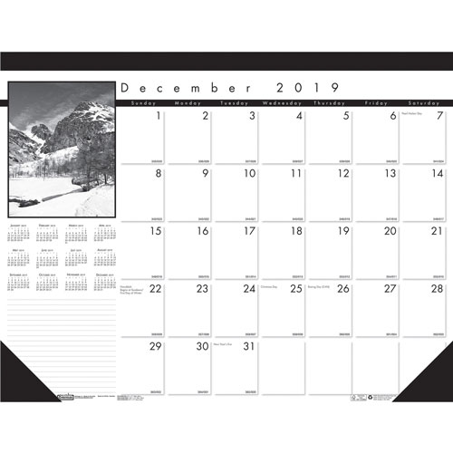 House Of Doolittle Recycled Black-and-White Photo Monthly Desk Pad Calendar, 22 x 17, 2019-2020