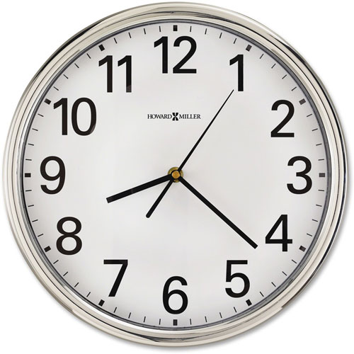Howard Miller Clock Hamilton Wall Clock, 12" Overall Diameter, Silver Case, 1 AA (sold separately)