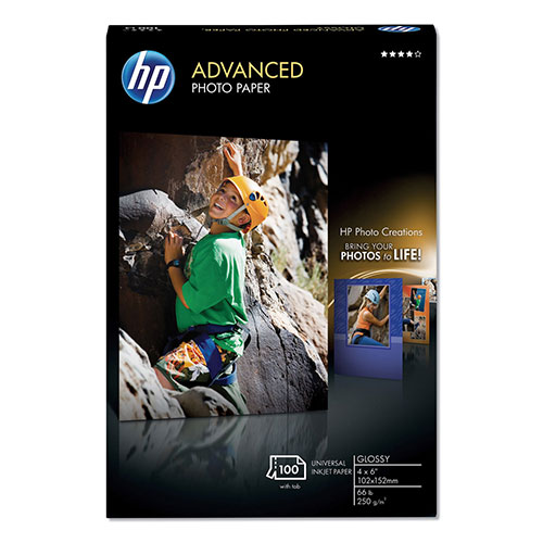 HP Advanced Photo Paper, 56 lbs., Glossy, 4 x 6, 100 Sheets/Pack