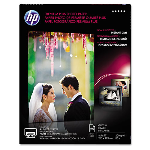 HP Premium Plus Photo Paper, 80 lbs., Glossy, 8-1/2 x 11, 25 Sheets/Pack