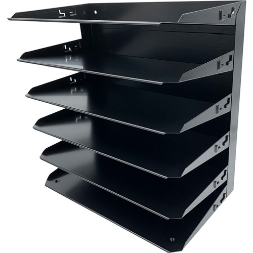 Huron Horizontal Slots Desk Organizer - 6 Compartment(s) - 15", x 15" x 8.7" Depth - Durable, Label Holder - Steel - 1 Each