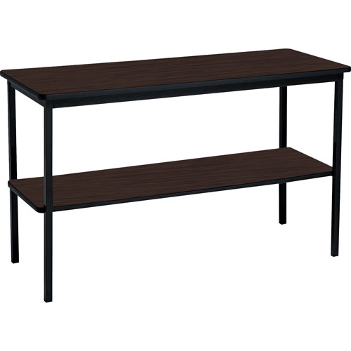 Iceberg OfficeWorks One-Shelf Utility Table, Rectangular, 47.25" x 17.7" x 29.5", Walnut Top, Black Base/Legs