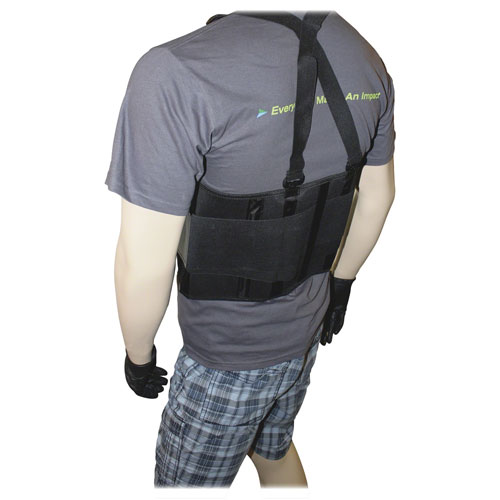 Impact Deluxe Back Support, 7" Back Panel, Single Closure w/Suspenders, Large, Black
