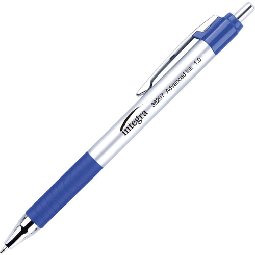Integra Advanced Ink Retractable Pen, Medium Pen Point, 1 mm Pen Point Size, Retractable, Blue Liquid Ink, Blue Barrel, 12/Dozen