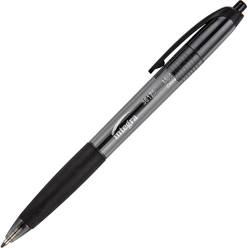Integra Ballpoint Pen, Retractable, Non-refillable, Med. Pt., Black Barrel/Ink