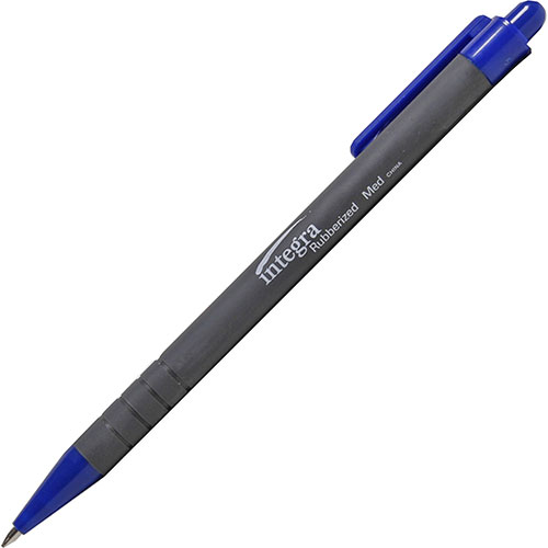 Integra Retractable Ballpoint Pen, Rubberized Barrel, Medium Pt, BE