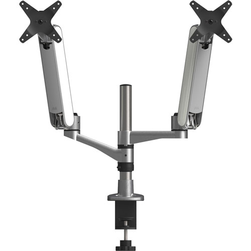 Kantek Multi-Directional Dual Monitor Arm, For 30" Monitors, 360 Deg Rotation, 105 Deg Tilt, 360 Deg Pan, Silver/WH, Supports 20 lbs