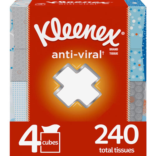 Kleenex Anti-Viral Facial Tissues, 3 Ply, White, Anti-viral, Moisturizing, For Home, Office, School, 60 Per Box, 1 Pack