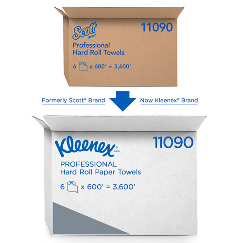 Kleenex Hard Roll Paper Towels (11090) with Premium Absorbency Pockets, 1.5" Core, White, 600'/Roll, 6 Rolls/Case, 3,600'/Case