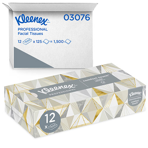 Kleenex Professional Facial Tissue for Business (03076), Flat Tissue Boxes, 12 Boxes / Convenience Case, 125 Tissues / Box, 1,500 Tissues / Case