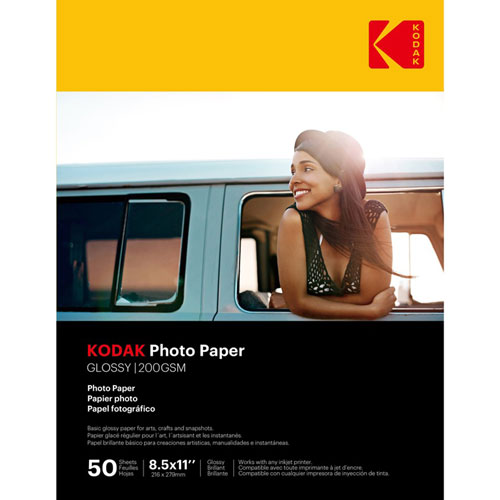 Kodak Photo Paper, Glossy, Inkjet, 8-1/2"x11" , 50/PK, White