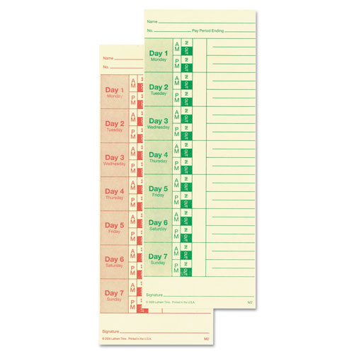 Lathem Time Universal Time Card, Side Print, 3 1/2 x 9, Bi-Weekly/Weekly, 2-Sided 100/Pack