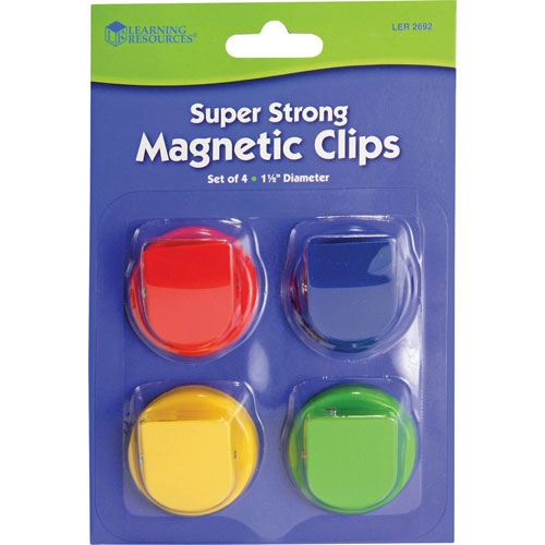 Learning Resources Super Strong Magnetic Clips, 1-1/2" D, 4/PK, Multi
