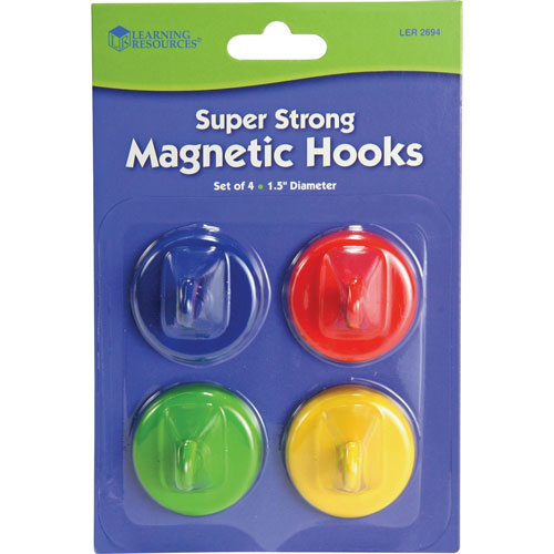 Learning Resources Super Strong Magnetic Hooks, 1 1/2" Diameter, Red, Blue, Yellow, Green, 4/Pack