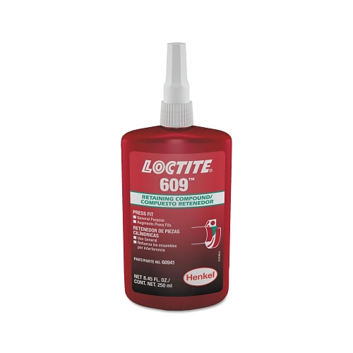 Loctite 609™ Retaining Compound, General Purpose, 250 mL Bottle, Green, 3,000 psi