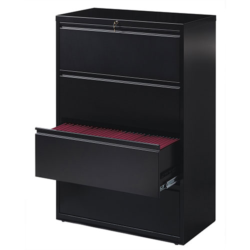 Lorell 4 Drawer Metal Lateral File Cabinet, 36"x18-5/8"x52.5", Black