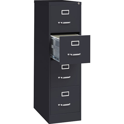 Lorell 4-Drawer Vertical File, with Lock, 15"x25"x52", Black