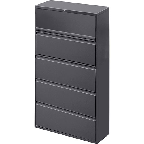 Lorell 5 Drawer Metal Lateral File Cabinet, 42" x 18.6' x 67.7, Dark Gray