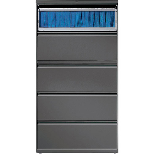 Lorell 5 Drawer Metal Lateral File Cabinet, 38"x21.5"x71.5", Dark Gray