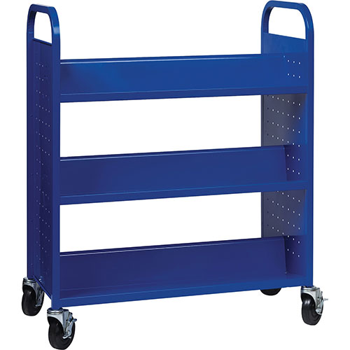Lorell Book Cart, Double-sided, 6 Shelves, 38" W x 18" D x 46-1/4" H, Blue