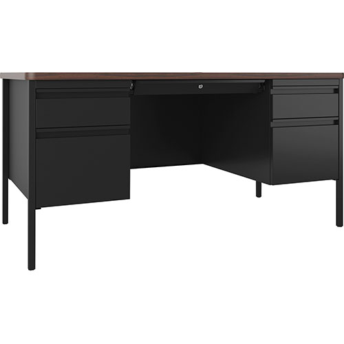 Lorell Desk, Double-Pedestal, 60"x30"x29-1/2", Walnut/Black