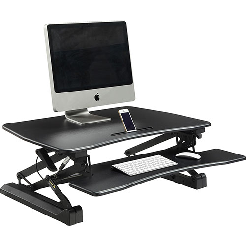 Lorell Desk Riser, Adjustable, Gas Lift, 26-1/2" x 38-1/2" x 9-1/4", Black