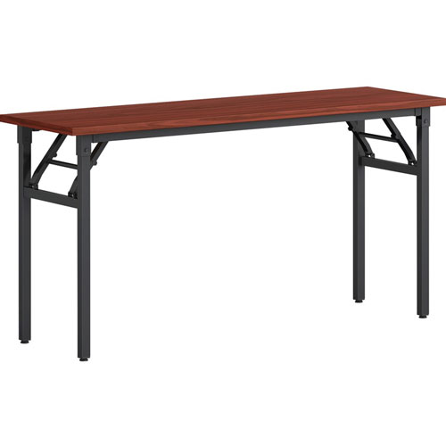 Lorell Folding Training Table, Melamine Top, 60"x 18" Table Top Depth x 1" Table Top Thickness, 30" Height, Assembly Required, Mahogany