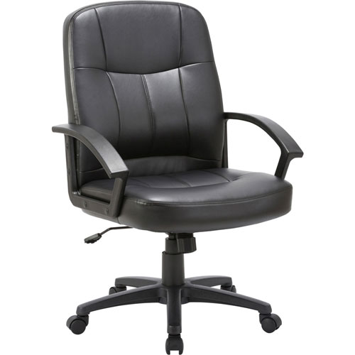 Lorell Mid Back Chair, Leather, 26"x28"x42 1/2", Black
