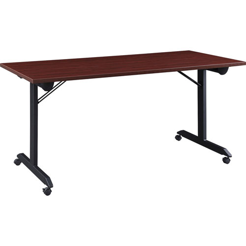 Lorell Mobile Folding Training Table, Rectangle Top, Powder Coated Base, 23.63" x 29.50" Table Top Width, 63" Height, Assembly Required, Mahogany