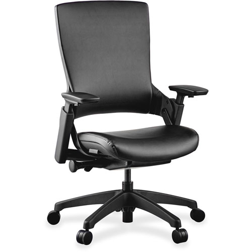 Lorell Multifunction Leather Chair, 25-1/4" x 23-1/4" x 40-1/2", Black