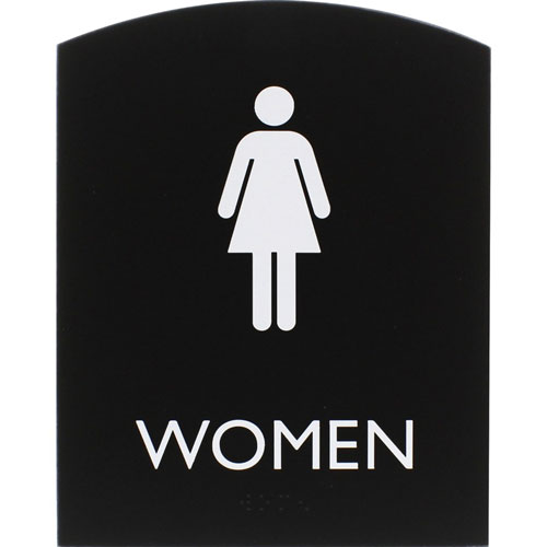 Lorell Restroom Sign, 1 Each, Women Print/Message, 6.8" x 8.5" Height, Rectangular Shape, Easy Readability, Braille, Plastic, Black