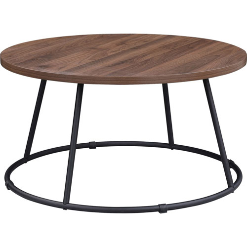 Lorell Round Coffee Table, Walnut Round Top, Powder Coated Four Leg Base, 4 Legs, 1" Table Top Thickness x 31.50" Table Top Diameter, 16.75" Height