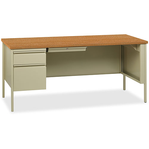 Lorell Single Pedestal Desk, LH, 66" x 30" x 29-1/2", Putty Oak