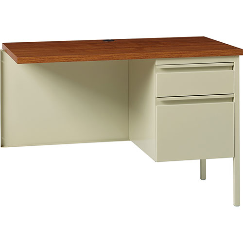 Lorell Single Pedestal Desk, RH, 42" x 24" x 29-1/2", Putty Oak