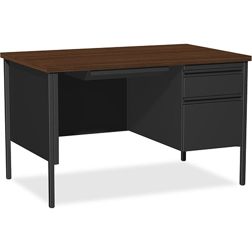 Lorell Single Pedestal Desk, RH, 48" x 30" x 29-1/2", Black Walnut